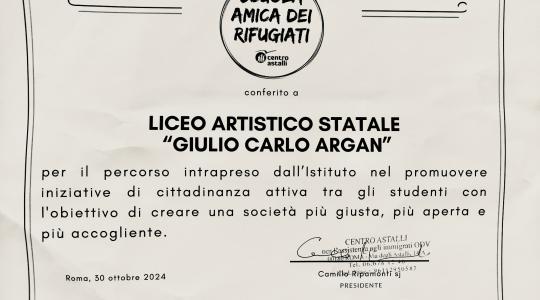 Il Liceo Argan viene premiato due volte dal Centro Astalli